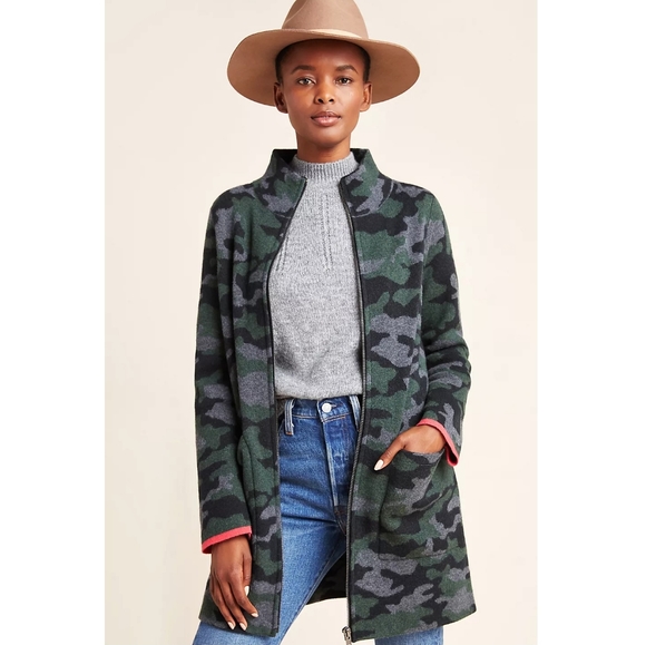 Anthropologie Feild Flower Camouflage Wool Sweater Coat - Picture 5 of 15
